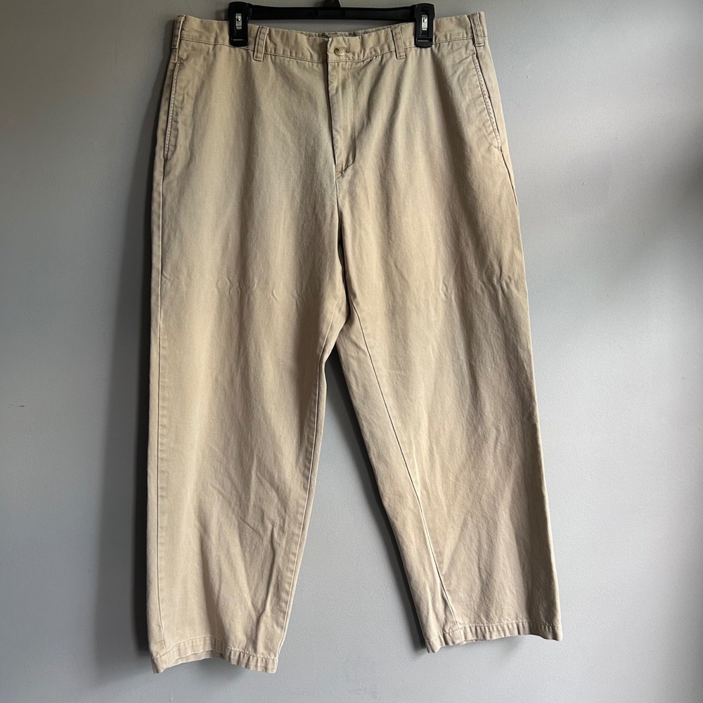 IZOD Mens Khaki Chino Pants Tan 100% Cotton Straight Leg Trousers 38x30